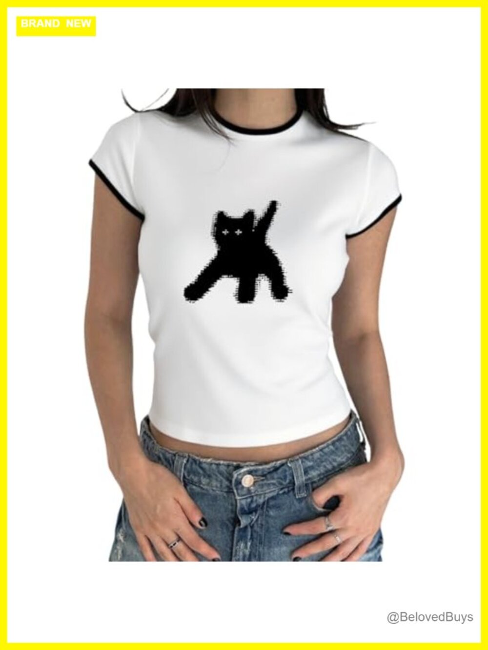 Y2K Cat Graphic Baby Tee Slim Fit Cotton Blend Crop Top